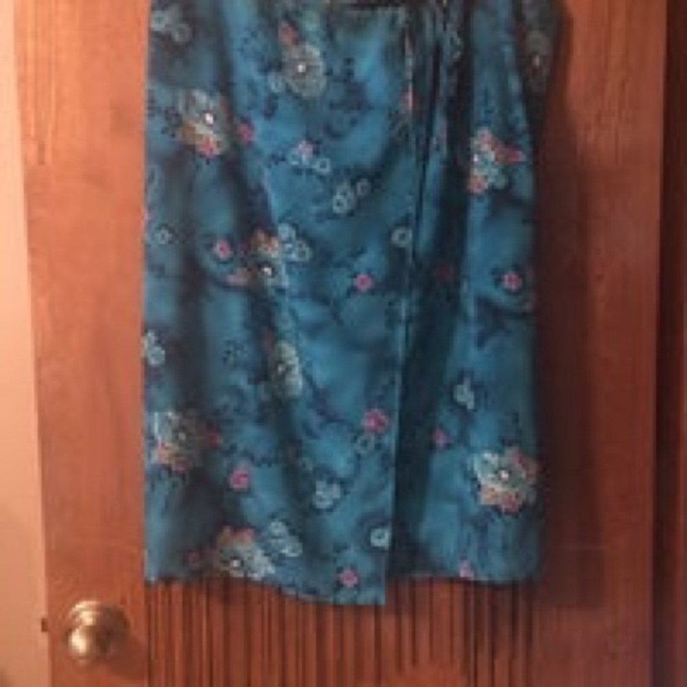 Teal Print Wrap Skirt w/Fringe, 3X